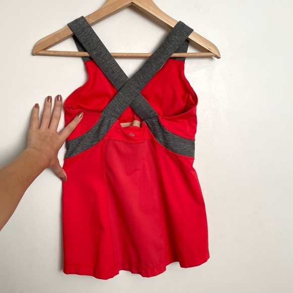 Lululemon Push Ur Limits Tank Top Red Coral Gray Size 6 Criss Cross Back Passion - Picture 10 of 16